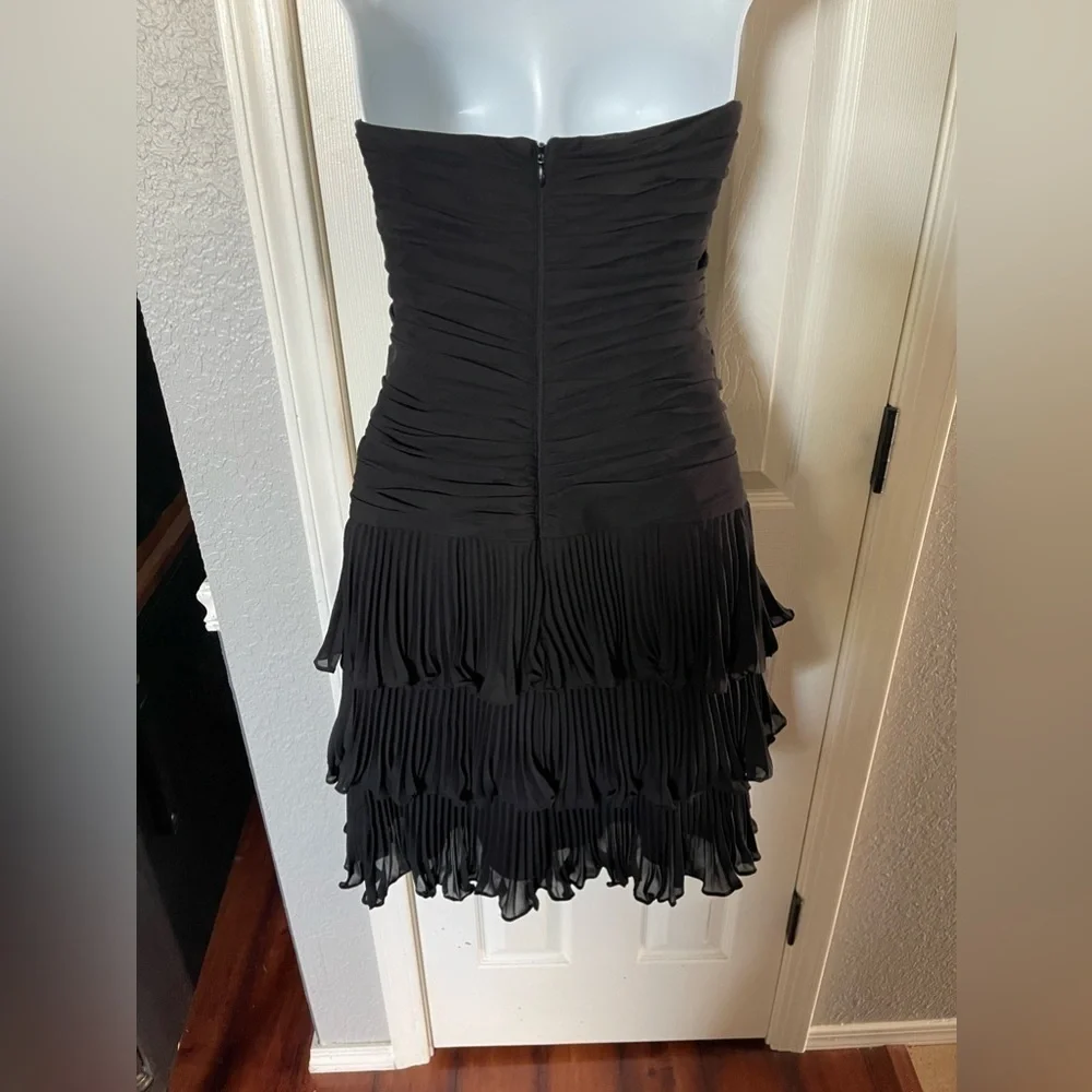 White House Black Market Strapless Black Ruffled Evening Dress Size 4 - Picture 5 of 8